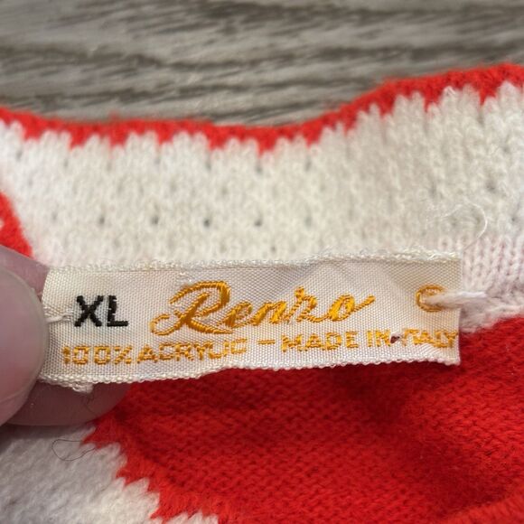 Vintage Renro Acrylic Red White Striped Train Sweater Shirt Italy Made XL - Picture 4 of 7